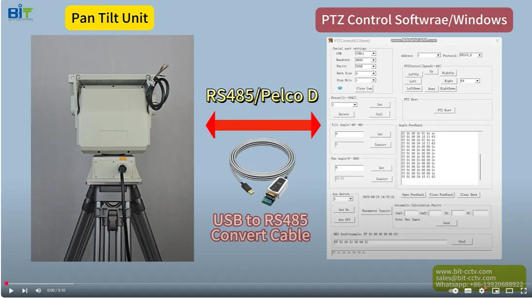 Come controllare un posizionatore pan tilt BIT-CCTV tramite RS485 da un software Windows